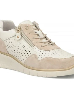 Filippo DP7605 kožené dámské ažurové béžové tenisky na platformách