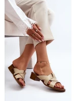 Zazoo 40236 Kožené Dámské Žabky Na Nízkém Podpatku Bežové