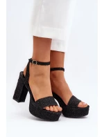 Džínové sandály na podpatku černé Acrana