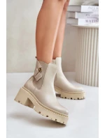 Zazoo 60490 Kožené Zateplené Botky S Dekorací Světle Béžové