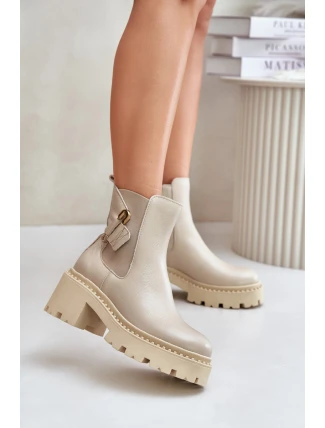 Zazoo 60490 Kožené Zateplené Botky S Dekorací Světle Béžové