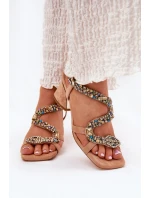Dámské Sandály Na Podpatku S Krystaly Artiker 56C1377 Béžové Dámské Sandály Na Podpatku S Krystaly Artiker 56C1377 Béžové