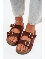 Dámské pantofle na korkové platformě se zlatými sponami Tovessa