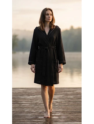 Dámský vaflový župan s kapucí Vestis Saimaa Black Beauty
