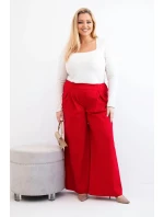 Dámské kalhoty Plus Size s širokými nohavicemi a plisováním červené