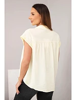 Dámská bavlněná košilová halenka s krajkou a krátkým rukávem žlutá Dámská bavlněná košilová halenka s krajkou a krátkým rukávem žlutá