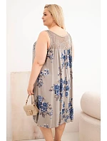 Dámské plus size viskózové šaty s květinovým vzorem a krajkovým vrškem fango