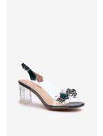 Průhledné sandály na podpatku s ozdobami zelené D&A MR38-D1 Průhledné sandály na podpatku s ozdobami zelené D&A MR38-D1