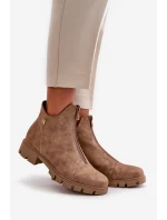 Zateplené dámské botky s odřením z eko kůže hnědo-zlaté Verietta Zateplené dámské botky s odřením z eko kůže hnědo-zlaté Verietta