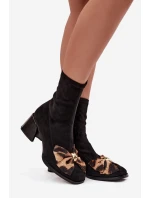 Dámské kotníkové boty s mašlí na podpatku D&A JC52-827 Černé