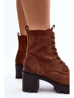 Dámské šněrovací kozačky na vysokém podpatku hnědé Lunielle Dámské šněrovací kozačky na vysokém podpatku hnědé Lunielle