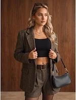 Dámská sako s kostkovaným vzorem, hnědé, FashionStreet PY0155 Dámská sako s kostkovaným vzorem, hnědé, FashionStreet PY0155