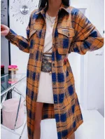 Hnědo-tmavě modrý dámský károvaný košilový kabát (8424) Hnědo-tmavě modrý dámský károvaný košilový kabát (8424)