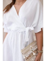 Mušelínové šaty s pasem bílý