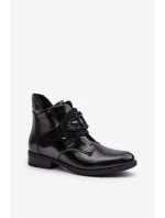 Lakované Dámské Boty S Ozdobou Zateplené Černé S.Barski HY42-021