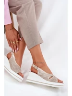 Dámské Kožené Sandály Na Klínu S.Barski LR51-660 Zlaté