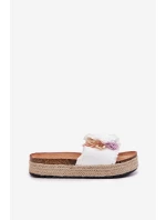 Dámské sandály s květinami platforma s pletením bílé Zenvanis