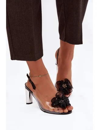 Sandály na podpatku s ozdobou a krystaly D&A MR52-236 Černé