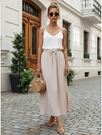 Dámská viskózová maxi sukně s elastickým pasem béžová FashionStreet CY0514 Dámská viskózová maxi sukně s elastickým pasem béžová FashionStreet CY0514