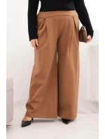 Dámské kalhoty Plus Size s širokými nohavicemi a plisováním camelové Dámské kalhoty Plus Size s širokými nohavicemi a plisováním camelové