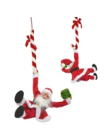 VÁNOČNÍ SANTA HRAJÍCÍ SI NA POHYBLIVÉHO ZÁVĚSNÉHO S LÍZÁTKEM CUKROVÍ 82CM SLÍDA