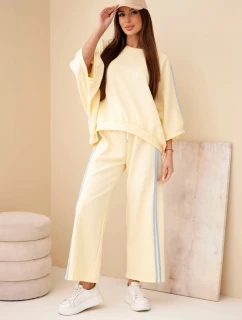 Dámský komplet viskózový máslový se širokými nohavicemi a volnou blůzou žlutý