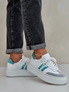 Zazoo N1068S8 Kožené Nízké Tenisky Dámské Na Platformě Bílé