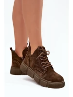 Semišové Nízké Dámské Kotníky Na Platformě Big Star SS274595 Hnědé