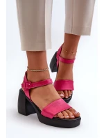 Zazoo Dámské kožené sandály na bloku fuchsie