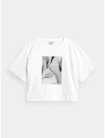 Dámský crop top s potiskem H4Z21-TSD029 10S Bílá s černou - 4F Dámský crop top s potiskem H4Z21-TSD029 10S Bílá s černou - 4F