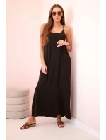 Dlouhé šaty bez ramínek hnědý