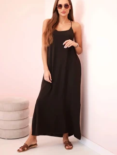 Dlouhé šaty bez ramínek hnědý