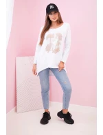 Dámská halenka s kapsami a ozdobným potiskem bílý