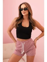 Dámské bavlněné šortky s gumou a šněrováním v pase tmavě růžové Dámské bavlněné šortky s gumou a šněrováním v pase tmavě růžové