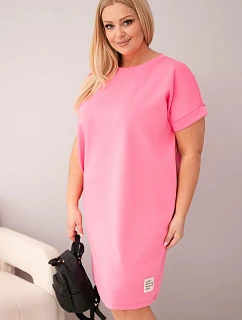 Dámské šaty Plus Size s krátkým rukávem a kapsami růžová