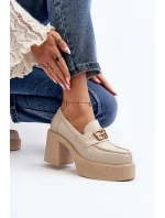 Zazoo 20170 Dámská kožená obuv na podpatku světle béžové