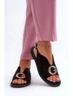 Elegantní dámské sandály s ozdobou z ekosuede S.Barski KV27-058 Černé Elegantní dámské sandály s ozdobou z ekosuede S.Barski KV27-058 Černé