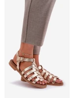 Kožené Sandály Na Plochém Podpatku Zazoo 3686 Zlaté