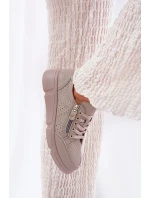 Kožené Sportovní Boty Tenisky Na Platformě Se Zipem Vinceza 88019 Tmavě Béžové