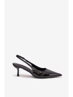 Lakované Lodičky Na Podpatku S Odkrytou Patou Černé Talira