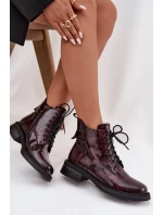 Lakované kožené dámské boty na klínu D&A LZ52-954 bordó