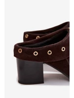 Semišové dámské sandály na podpatku D&A CR61-3059 čokoládové