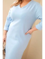Dámská Plus Size suknička máslová s výstřihem do V a rukávem modrá