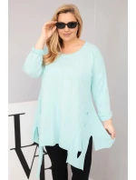 Dámská bavlněná blůza Plus Size s asymetrickým spodním lemem a výřezy mátová