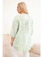Dámská bavlněná halenka Plus Size s krátkým rukávem a ozdobným knoflíkem mentolová Dámská bavlněná halenka Plus Size s krátkým rukávem a ozdobným knoflíkem mentolová