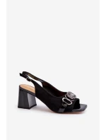 Dámské sandály na podpatku s ozdobou černé D&A MR38-659