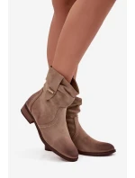 Dámské kotníkové boty na nízkém podpatku s mačkáním zateplené khaki Gracia