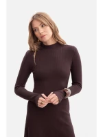 B299 Žebrované midi šaty s asymetrickým pasem - tmavě čokoládové B299 Žebrované midi šaty s asymetrickým pasem - tmavě čokoládové