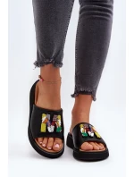 Dámské kožené pantofle s černým zdobením Asames Dámské kožené pantofle s černým zdobením Asames