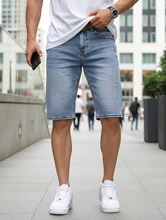 Pánské džínové šortky s páskem SX2577 modré - FashionStreet